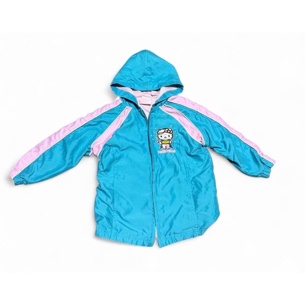 Vintage Sanrio Hello Kitty Girls 3T Blue Pink Hooded Windbreaker Jacket Y2K